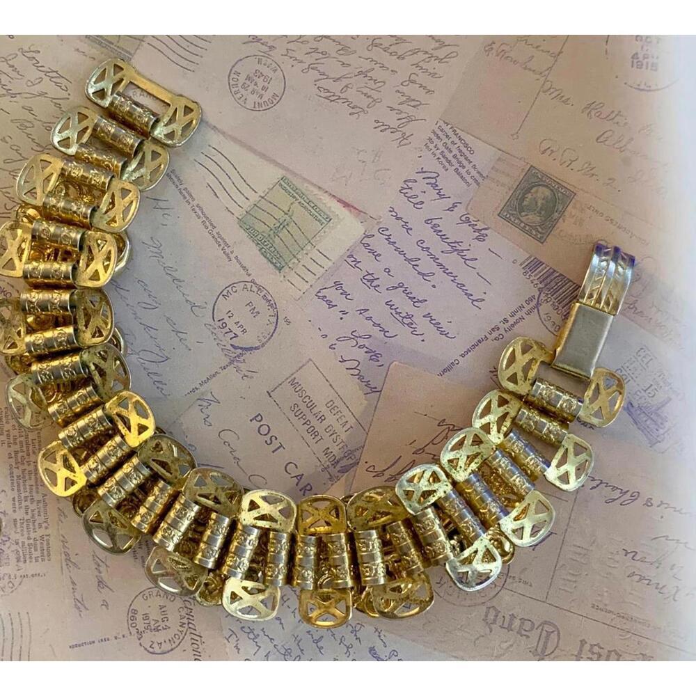 Vintage Black & Gold-Finish Thai Dancer Link Bracelet -Intaglio Cabochon Jewelry - Picture 3 of 6
